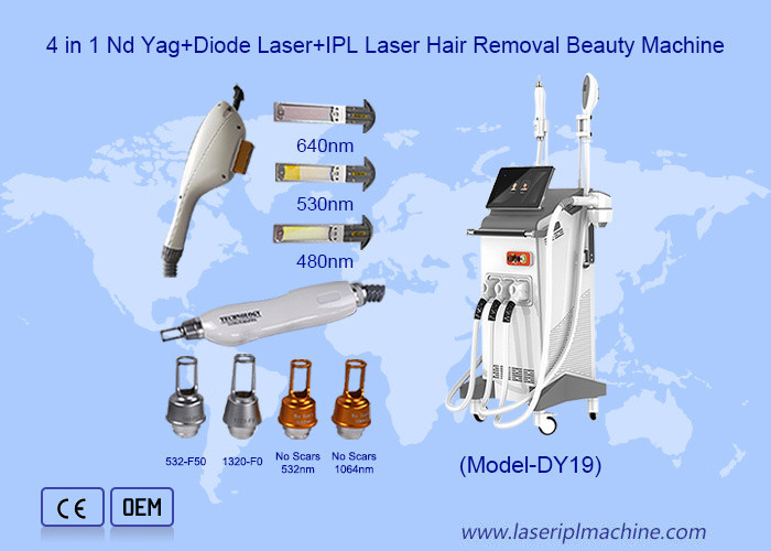 3 IN 1 Nd Yag 808nm 다이오드 레이저 문신 제거 IPL 여드름 치료 기계
